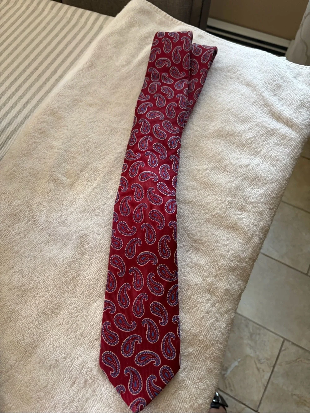 Eton Burgundy Paisley Silk Tie with Blue and Cream Detail